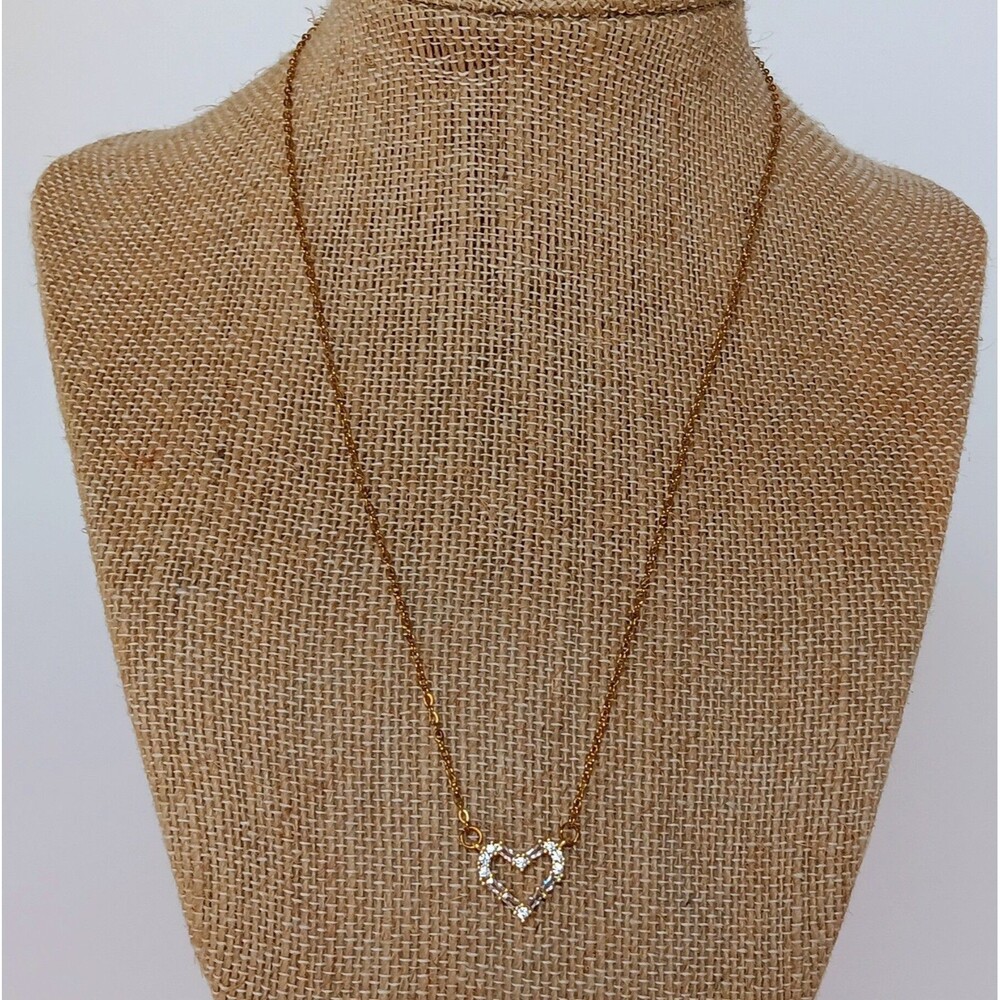 Dainty Goldtone Stainless Steel Cubic Zirconia Heart Necklace 16-18 in
